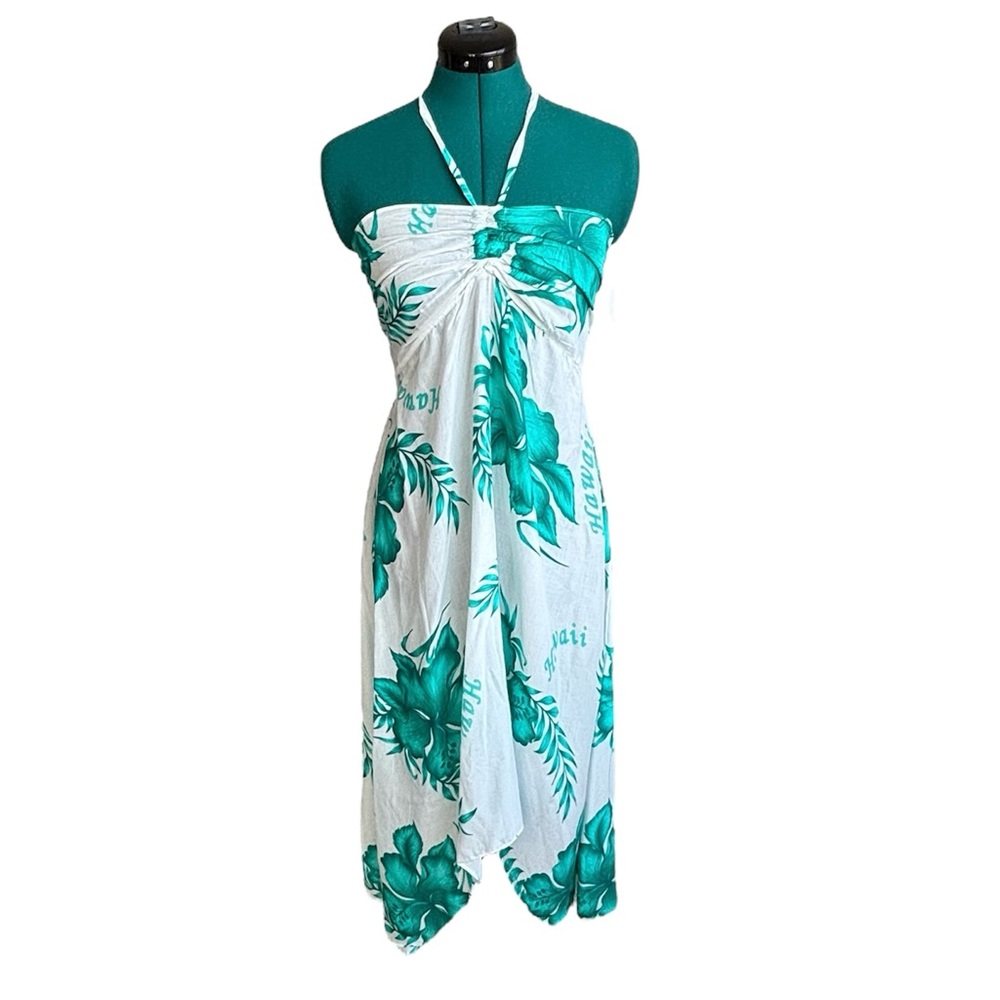 Tropical Green Floral Halter Dress
